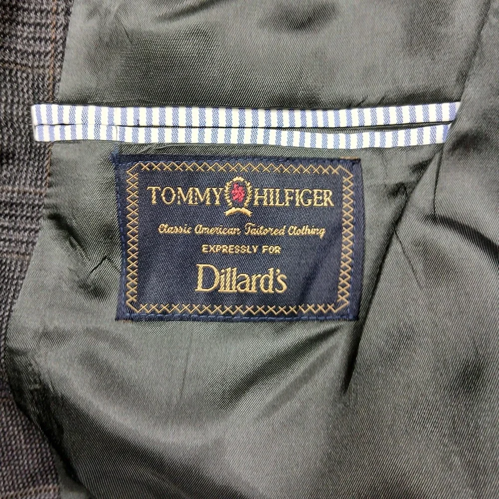 Tommy Hilfiger Blazer Mens 42R Gray Wool Glen Plaid Sport Coat Notch Lapel Lined
